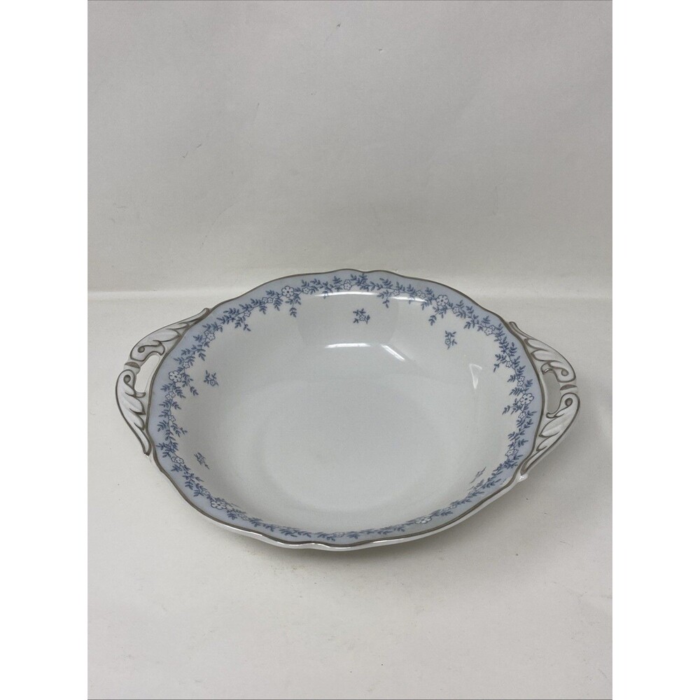 Franconia Krautheim Bavaria Delphine Handled Serving Bowl 10½” Blue Floral Vtg